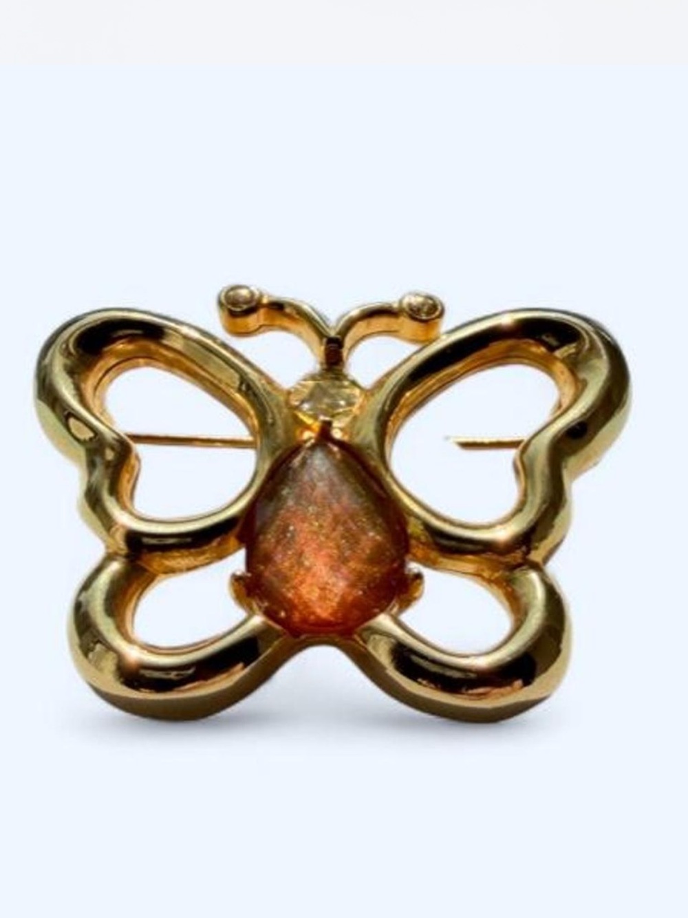 Ardene Gold Butterfly Brooch with Amber Center